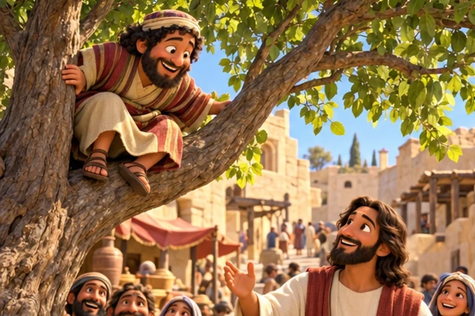 A man in a sycamore tree in Jericho.